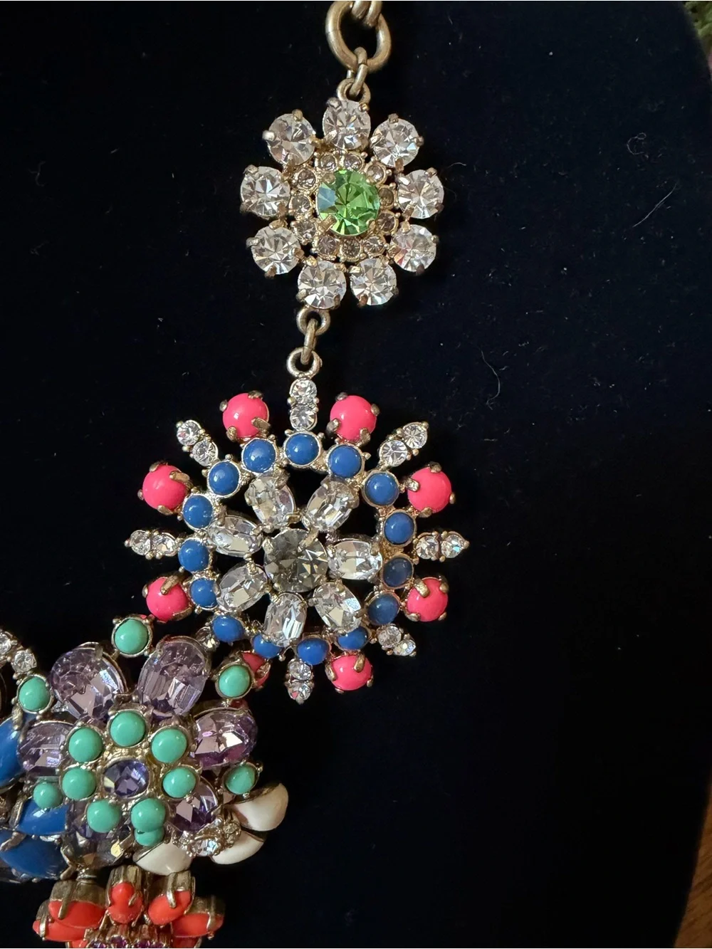 J. Crew Colorful Floral Cluster Necklace in Gold Tone - Multicolor Stones